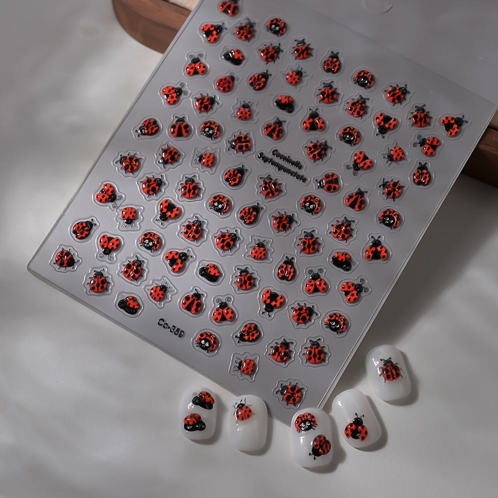 1 Sheet Cute 3D Embossed Ladybug Nail Stickers - Self-Adhesive Animal Print Decals for Nails Cute Nail Stickers