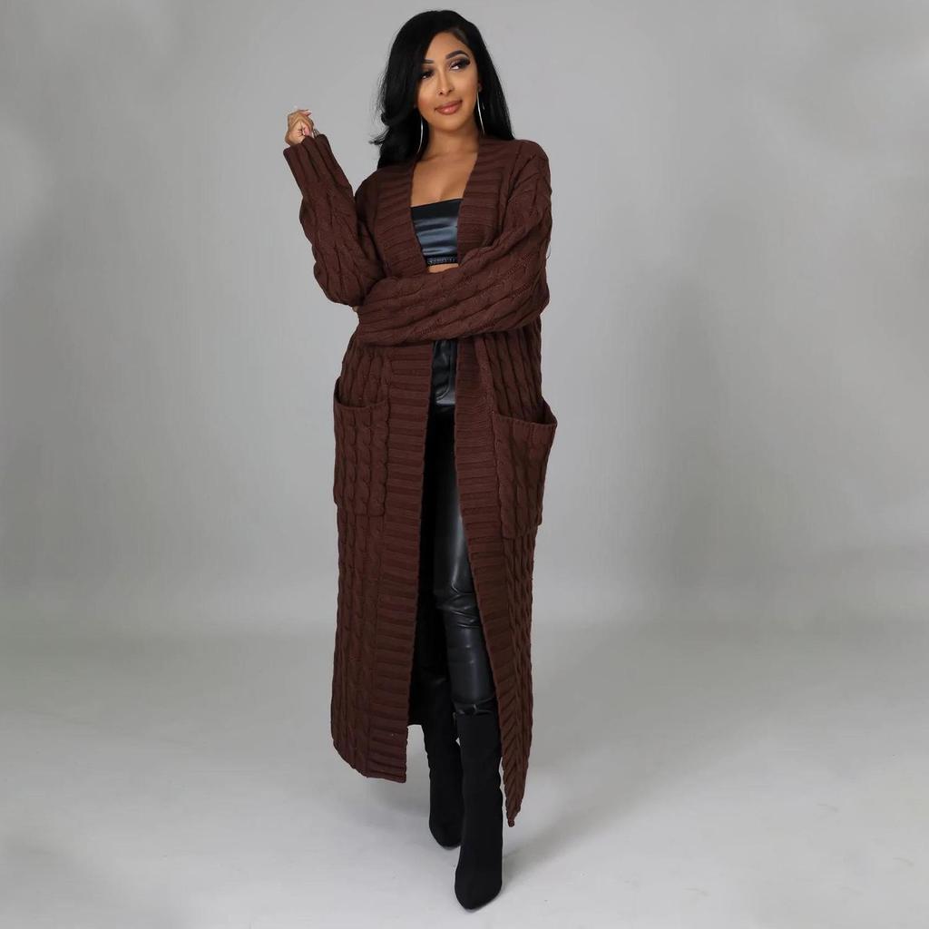 2024 Herbst/Winter Damenmode Cardigan - Langarm einfarbiger Pullover Mantel