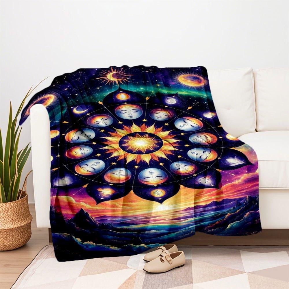 "Celestial Harmony Mandala Wall Art Print"Blanket Flannel Throw Blanket for Sofa, Bed, Travel, Camping, Office