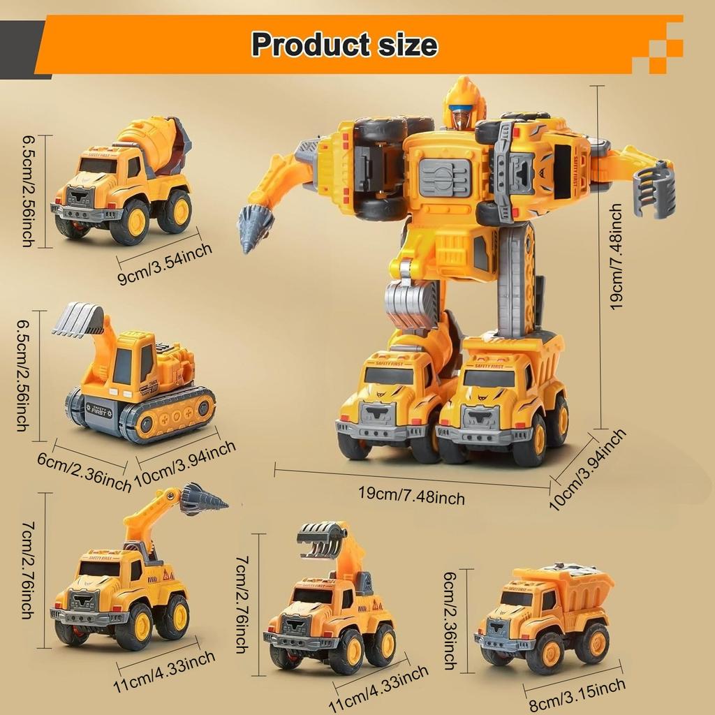 5 In 1 Transform Robot Building Toy Set For Kids, Detachable Construction Transform Vehicles Set, Stem Toy