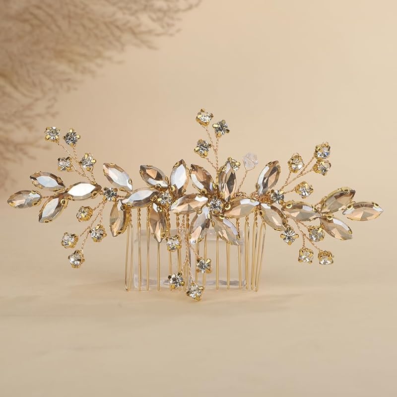 Red Rhinestones Side Headpiece for Women Handmade Hair Comb with Crystal Handmade Long Hair Accessories (Red)