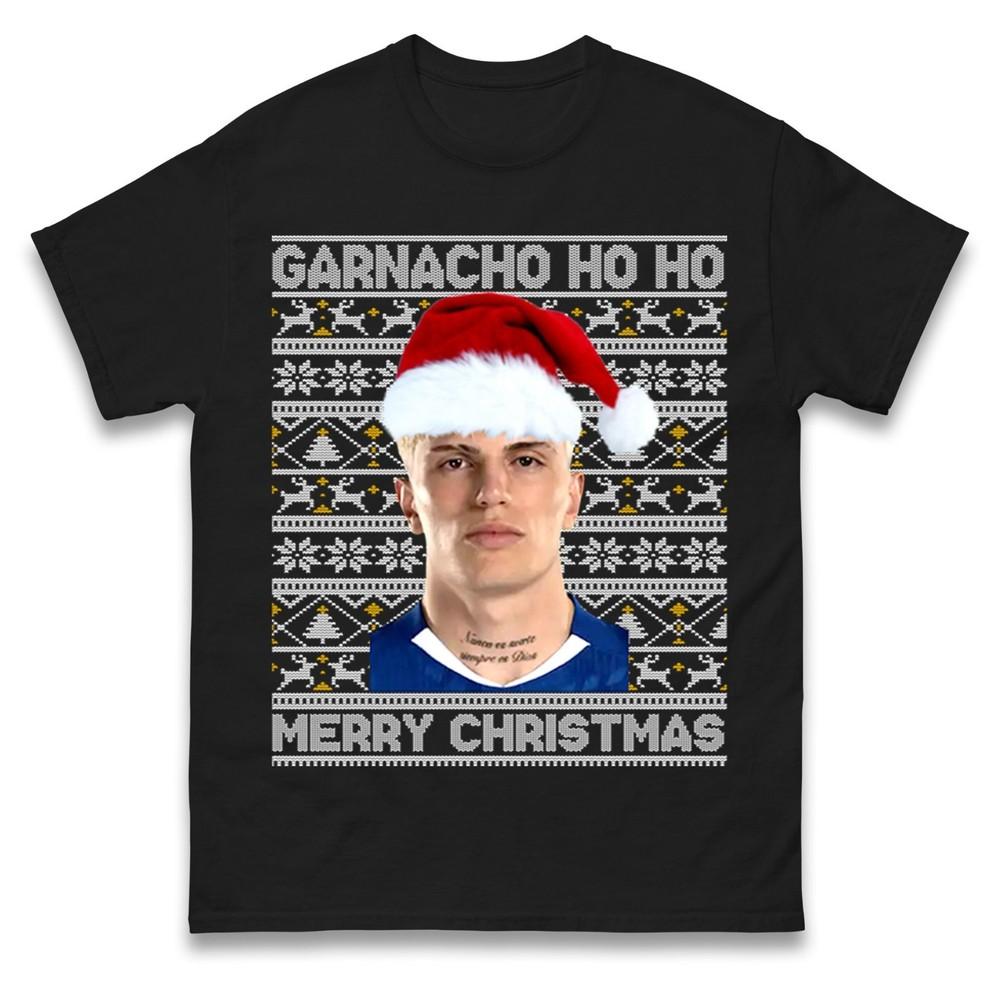 Garnacho Ho Ho Christmas T Shirt Funny Ugly Christmas Football Unisex T Shirt