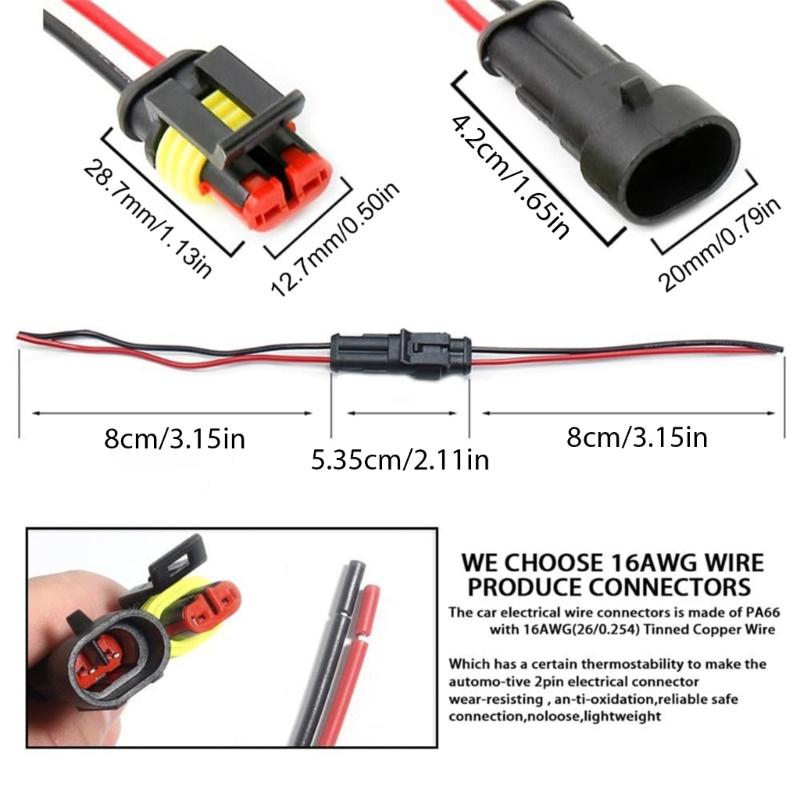 Upgrades 2Pin Quick Connect Wire Connectors Quick Splices 2Pin Waterproof Connectors 40pcs for Automotive Circuits