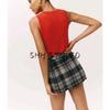 25 Spring New Women's Clothing French Preppy Style Plaid Drawstring Ruched All-Matching Short High Waist A- line Skirt
