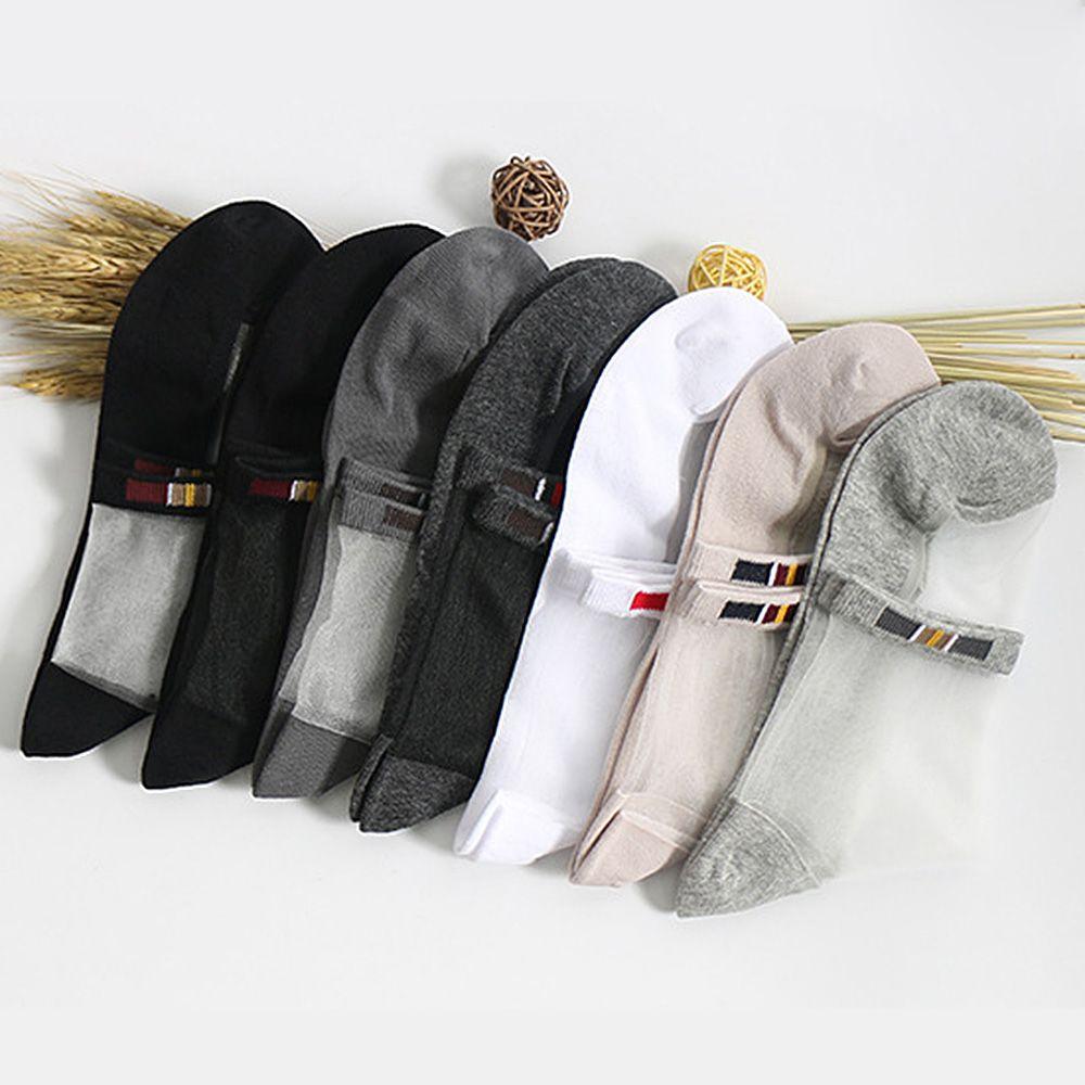 Summer Men Transparent Glass Silk Ultra-Thin Cotton Short Crew Short Socks Invisible Socks