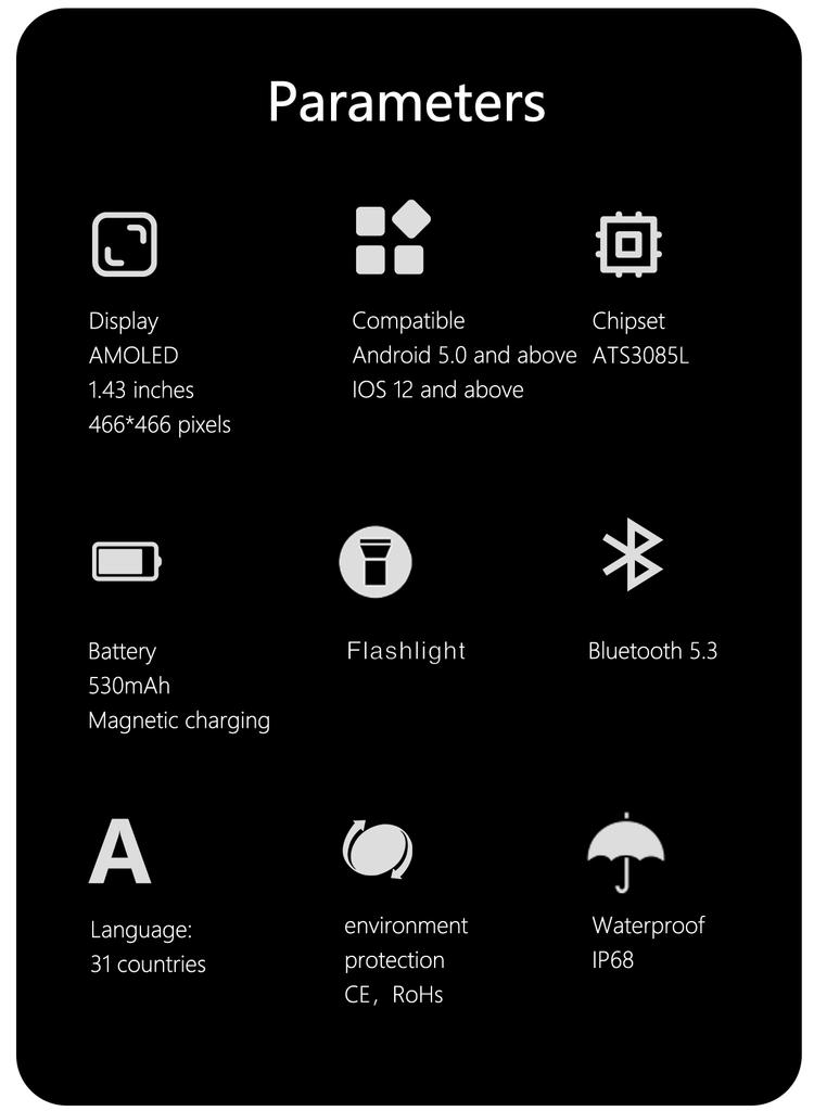 GPS Compass WristWatch K67 1.43-inch AMOLED Super Large Screen With LED Flashlight Health Monitoring Outdoor Sports Smart Watch