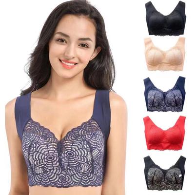 European and American Women Lingerie Plus Size Bralette Wireless Brassiere Sexy Lace Underwear Top Gathered Push Up Bra
