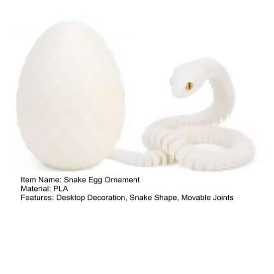 3D Printed Snake Egg with Snake Inside Movable Joints Snake Eggshell Figurine Articulated Snake Fidget Toy Desktop Decoration Ornament