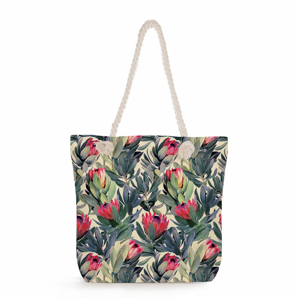 Plant Print Thick Rope Single-shoulder Beach Bag 7237 CLE