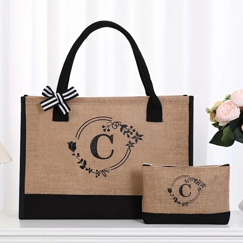 Large Capacity Letter Printed Handbag Lunch Bag Party DIY Gift Bag Reusable Canvas Shopping Bag