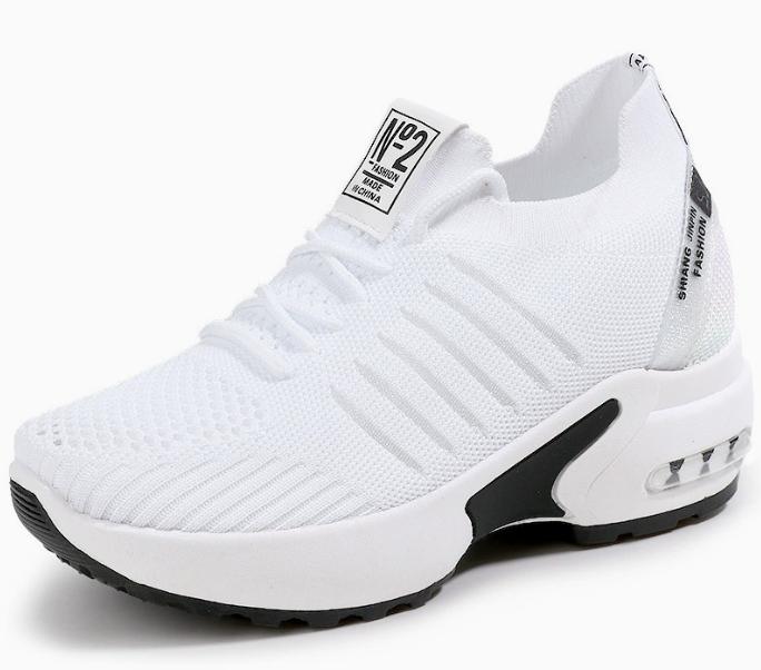 2025 Women's Sneakers Spring Sequined Casual Shoes Woman Platform Heels Wedges Height Increasing Knitted Ladies Vulcanized Shoes