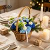 Portable Small Flower Basket Hand Knitted Wool Basket, Decorative Mini Crocheted Floral with Exquisite Desktop Ornaments Ribbon, Plant Ornament