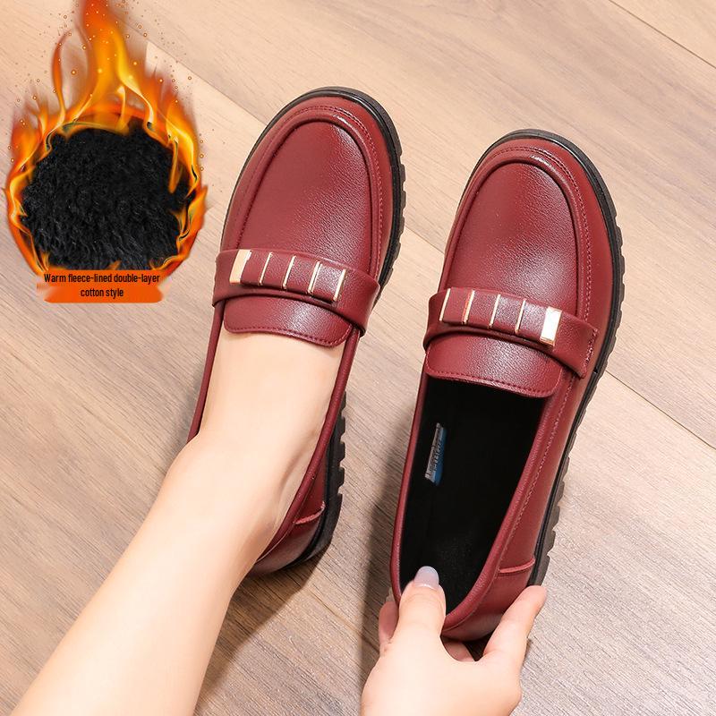 2025 New Spring & Autumn Non-Slip Soft Sole Leather Shoes for Middle-Aged & Elderly Women
