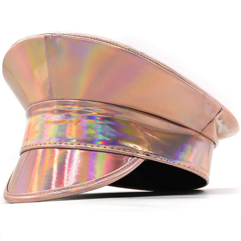 Summer Hat PU Leather Laser Hats Waterproof Sunscreen Leather Beret UV Protection Flat Caps Party Hat Cosplay Show