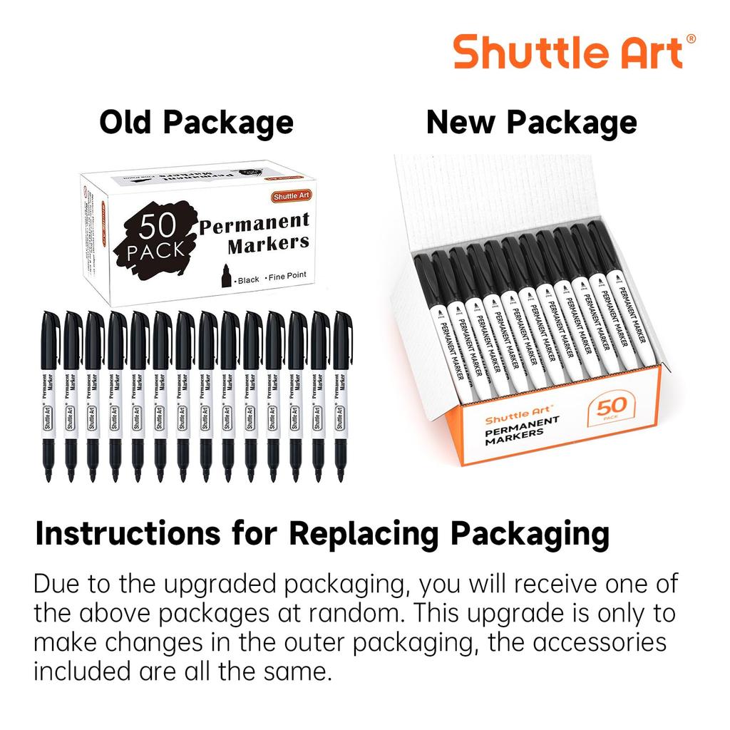 Shuttle Art Oil-Based Marker Pens, Set of 50, Black, Fine Tip, Quick-Drying, Water-Resistant