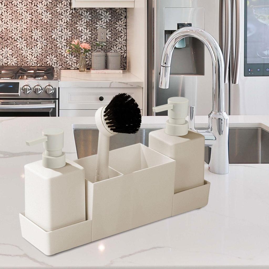 4x Storage Tray Brush Set, Kitchen Dispenser with , Counter Top, Refillable,