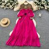 French heavy industry embroidered bead sequin mesh stitching lantern sleeve strap waist pleated dress women's high-end long dress