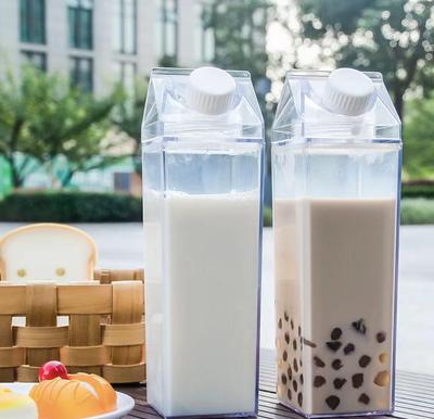 500ml/1000ml Süt Kutusu Su Şişesi Şeffaf Plastik Taşınabilir Şeffaf Kutu Meyve Suyu Çay Süt Şişeleri İçme Bardağı BPA İçermez