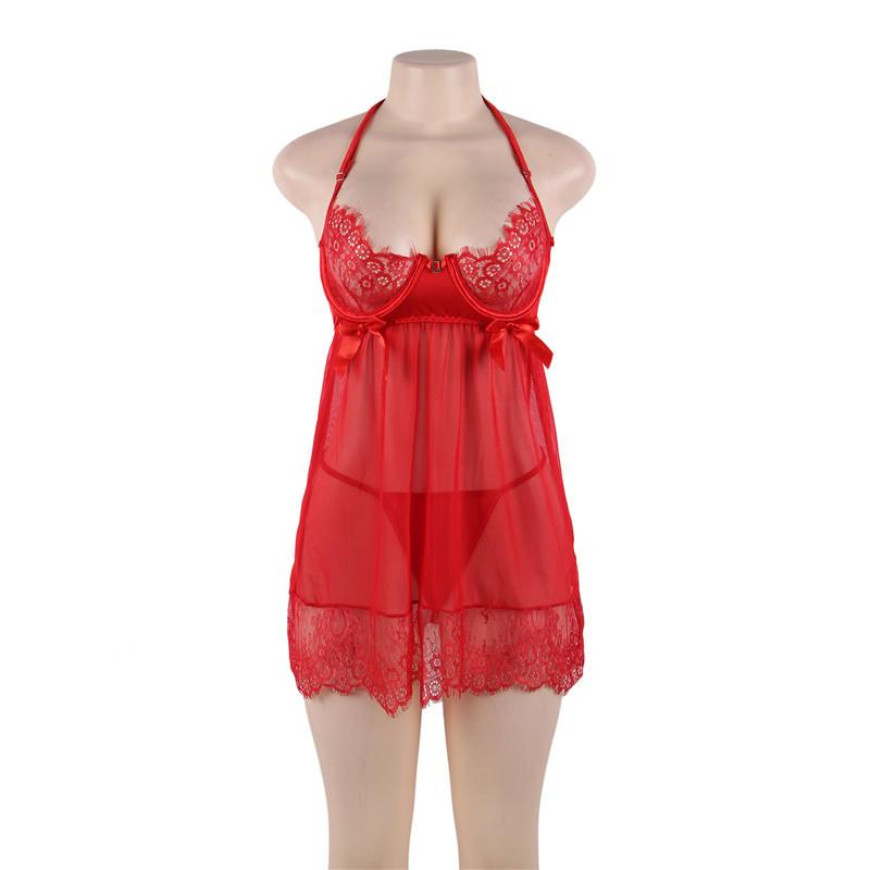 Summer Women's Nightgowns Plus Size Sleepshirts Halter Neck Lingerie Sexy Lace Nightgowns