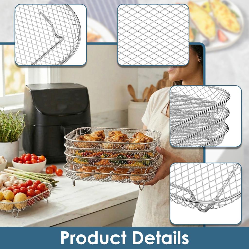 3Pcs Air Fryer Rack Drain rack Metal Oven Air Fryer Racks For Baking Stackable Grill Skewer Rack Fit All Airfryer Kitchen Gadget