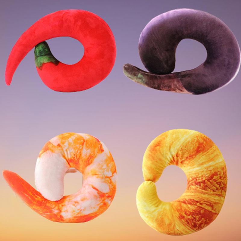 Doll Food Shaped Peeled Prawns Plush Toys U Neck Pillow Cushion Ornament Gift