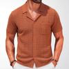 Men S Summer Cuban Collar Short Sleeve Knit Jacquard Polo Cardigan With Pocket