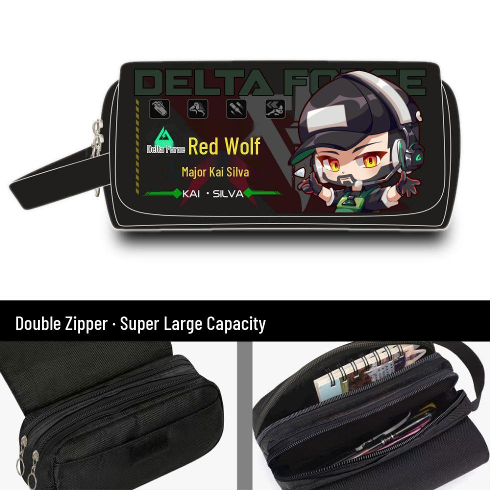 

Delta Action Red Wolf Graffiti Pencil Case - Unique Stationery Box for Boys and Girls, Perfect as a Personalized Student Gift. Double Layer Large Capacity