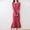 Women's 100% Wool Slimming Over-the-Knee Knitted Dress for Autumn/Winter