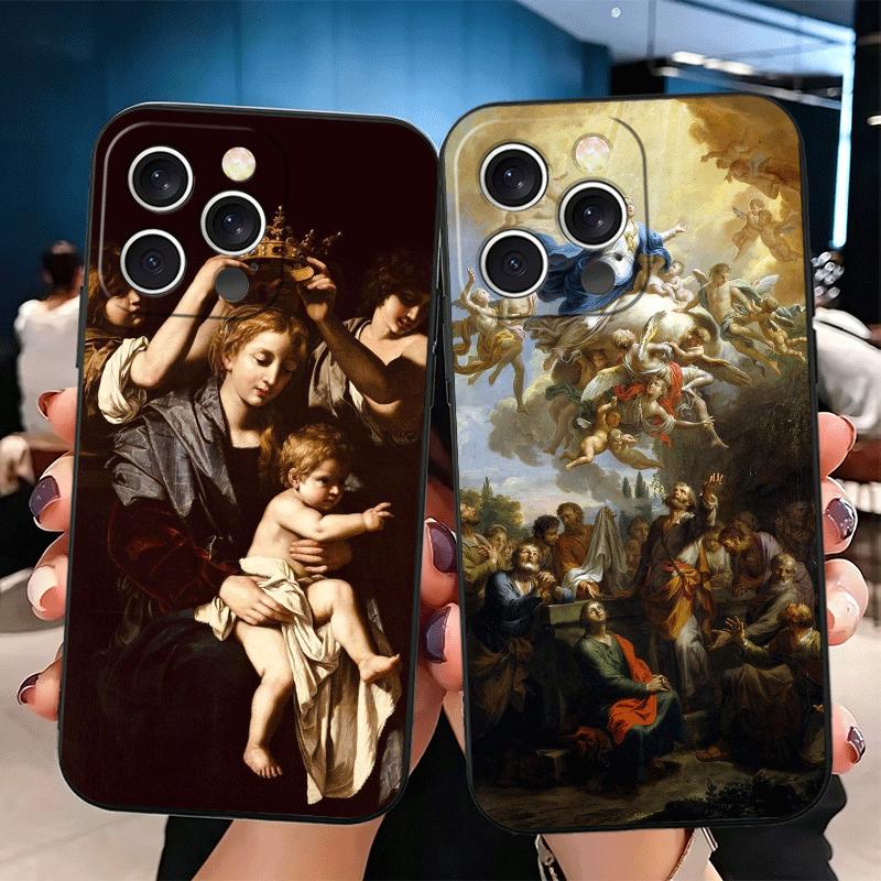 Renaissance Ästhetik Kunst Malerei Weiche Handyhülle für iPhone 16 16E 17 Air 15 Pro Max 14 Plus 13 Mini 11 12 7 Schwarze Hülle Rückseite