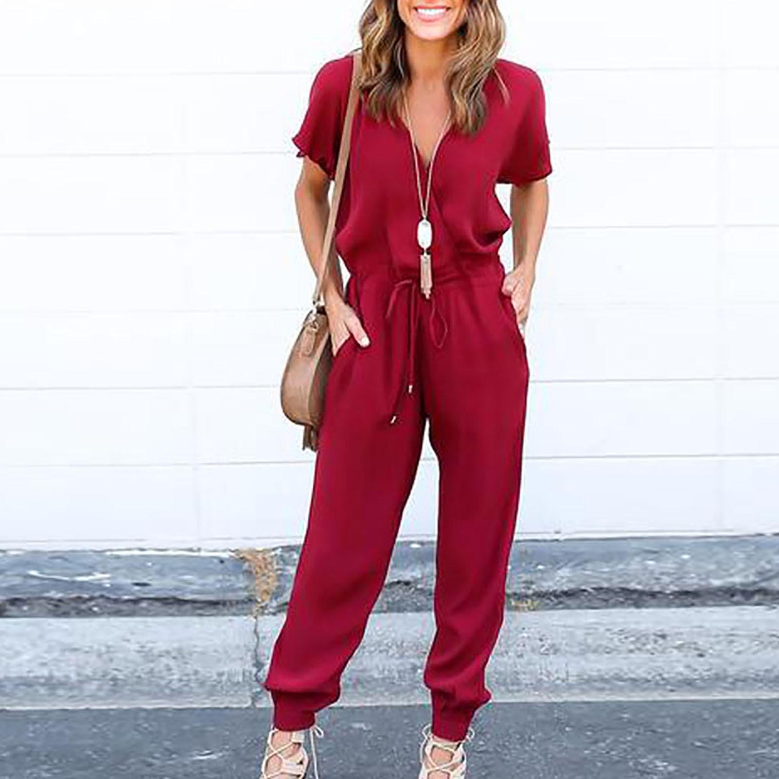 

Женский шифоновый комбинезон с короткими рукавами и клубной одеждой, крутой комбинезон для вечеринок, комбинезон M красный