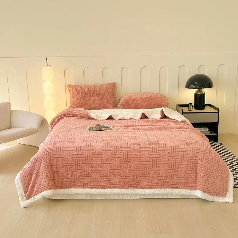 Taft Lamb Fleece Blanket Double Layer Thickened Jacquard Blanket Multifunctional Casual Nap Blanket