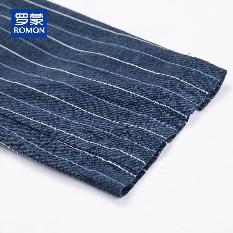 ROMON Men's Spring Autumn Linen Blend Slim Fit Striped Blazer