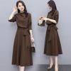 Womens Long Sleeve A-Line Midi Dress 2026 Lightweight High Neck Casual Korean Style Plus Size