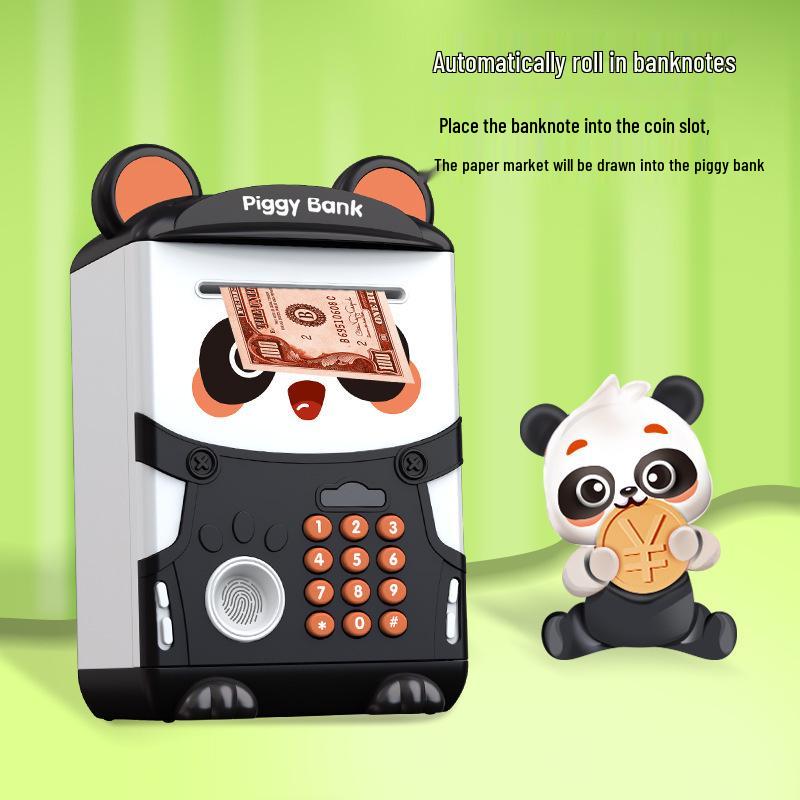 Children's Cartoon Panda Piggy Bank with Fingerprint Recognition & Password Unlock for Deposits and Withdrawals.