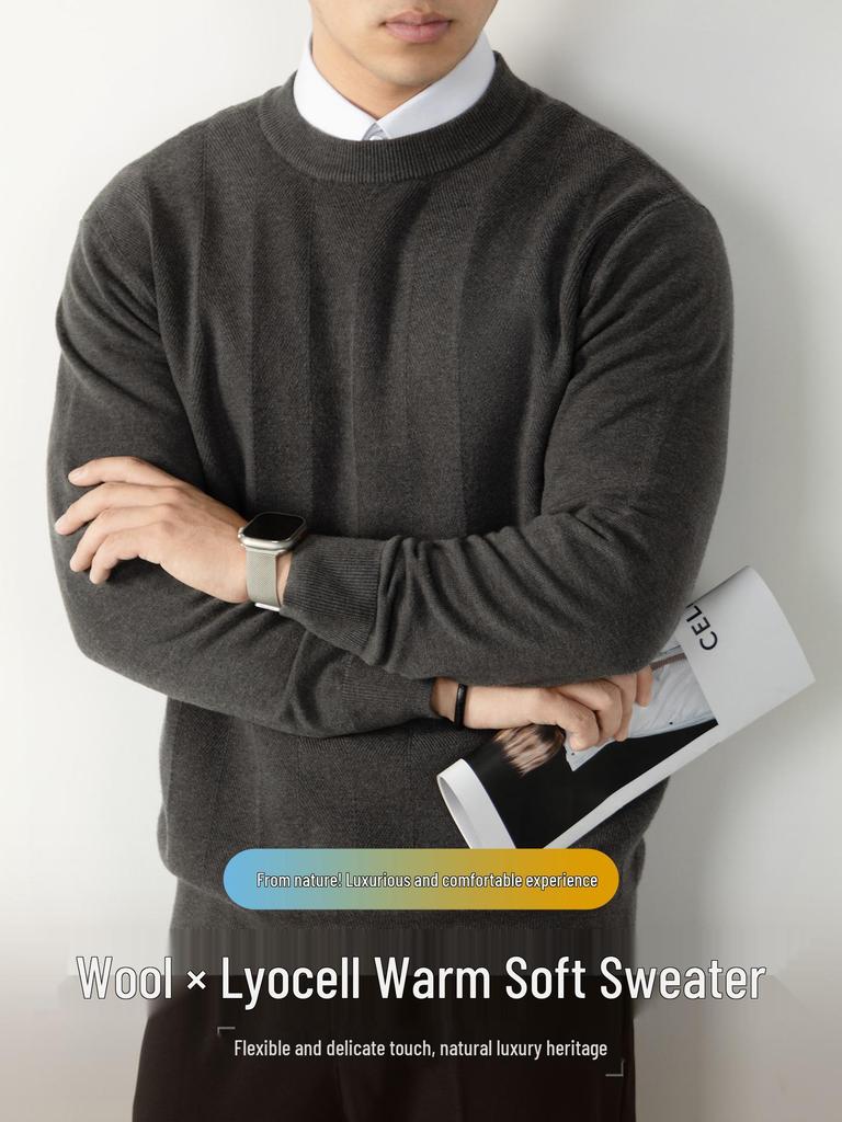 Elegant Lyocell Men's Sweater: Skin-Friendly, Twill Jacquard, Long-Sleeved Base Layer for Autumn/Winter