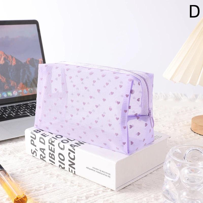 Heart Transparent Mesh Makeup Bag Multifunction Portable Women Cosmetic Storage Pouch Ladies Toiletry Lipstick Organizer Bags