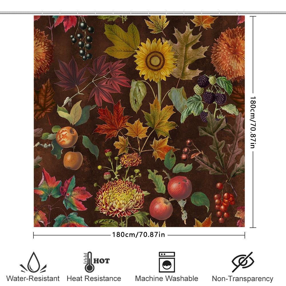 Fall Shower Curtain Decor Autumn Leaves Fruits Print Waterproof Fabric Home Decoration Bathroom Decorations For Bathrooms (Brown