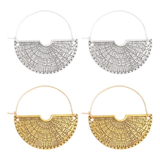 1 Pair Women Earrings Retro Bohemia Style Drop Earrings Fan-Shaped Semicircular Design Distressed Earrings