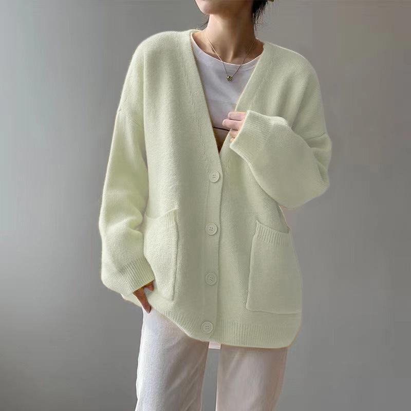 Cardigan a Maglia Larga da Donna - Primavera/Autunno 2026, Stile Coreano, Colore Unito, alla Moda e Casual