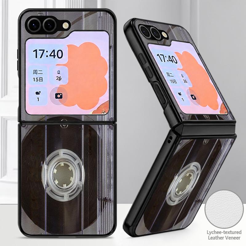 Creative Audio Tape Print Case For Samsung Galaxy Z Flip 8 7 6 5 Flip8 Flip7 Flip6 Luxury Leather Skin Hard Folding Phone Cover