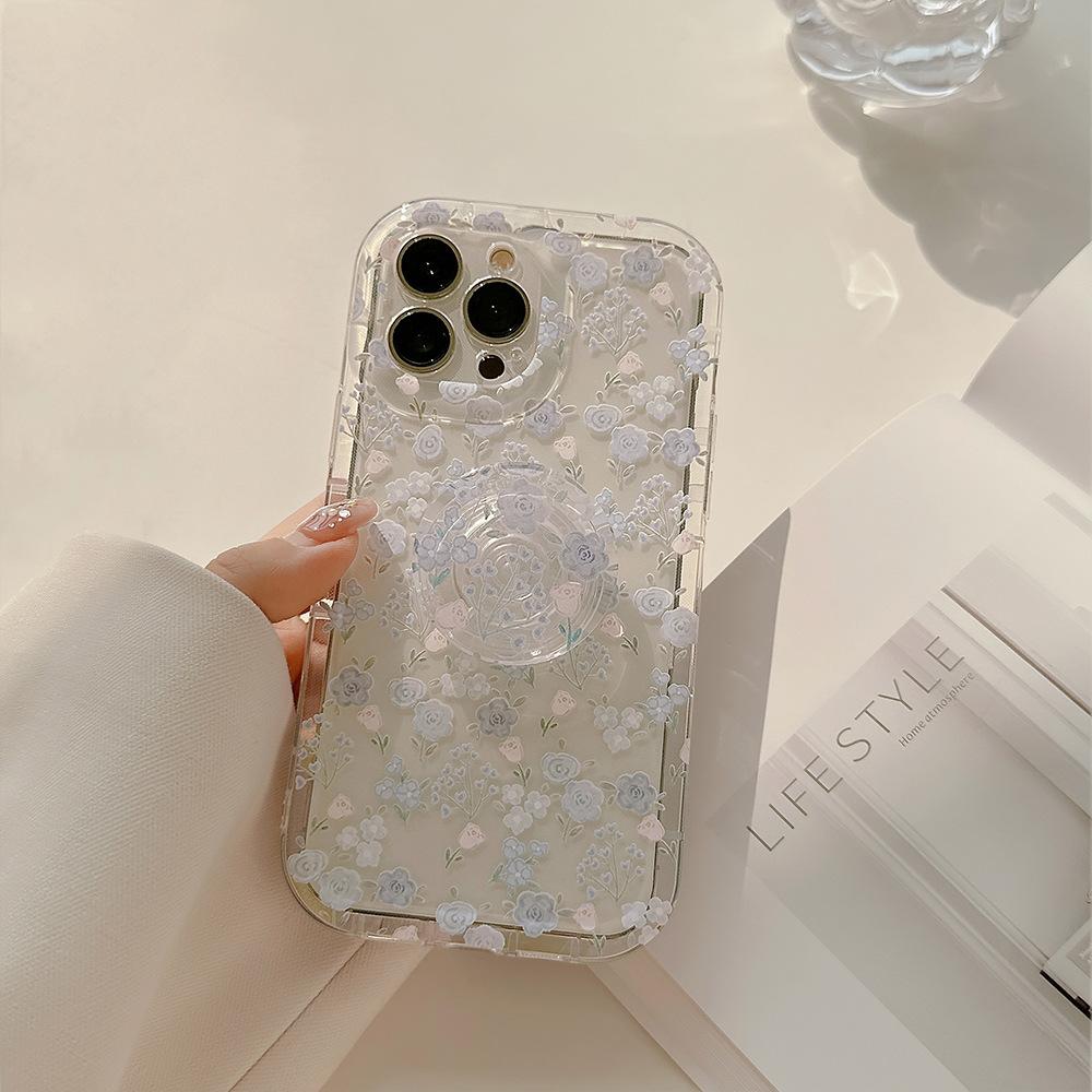 Floral IPhone 15 Apple Phone Case 13 Suitable for 16 Transparent 11 Airbag Bracket 14pro Max14