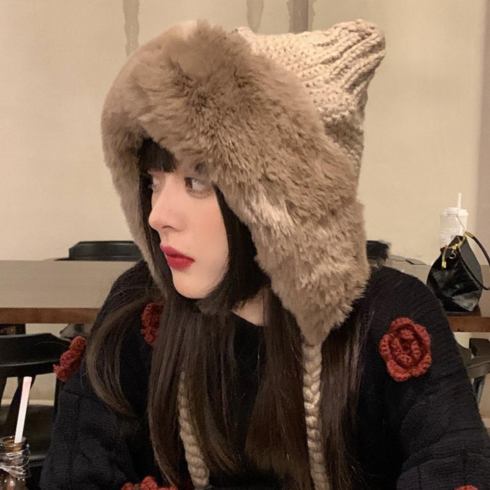 Animal Ear Flap Hat, Cute Plush Trapper Hat for Women, Winter Knit Cap with Fuzzy Ears, Warm Thermal Winter Hat for Cold Weather