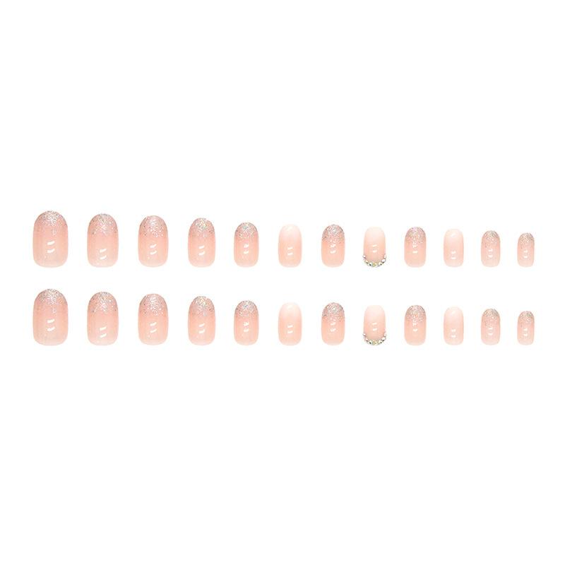 Simple Pure Desire Girl Powder Fake Nails Gradual Change Glitter Powder Diamond Wearing Nail Gentle Round Head Nail Piece Nail Piece