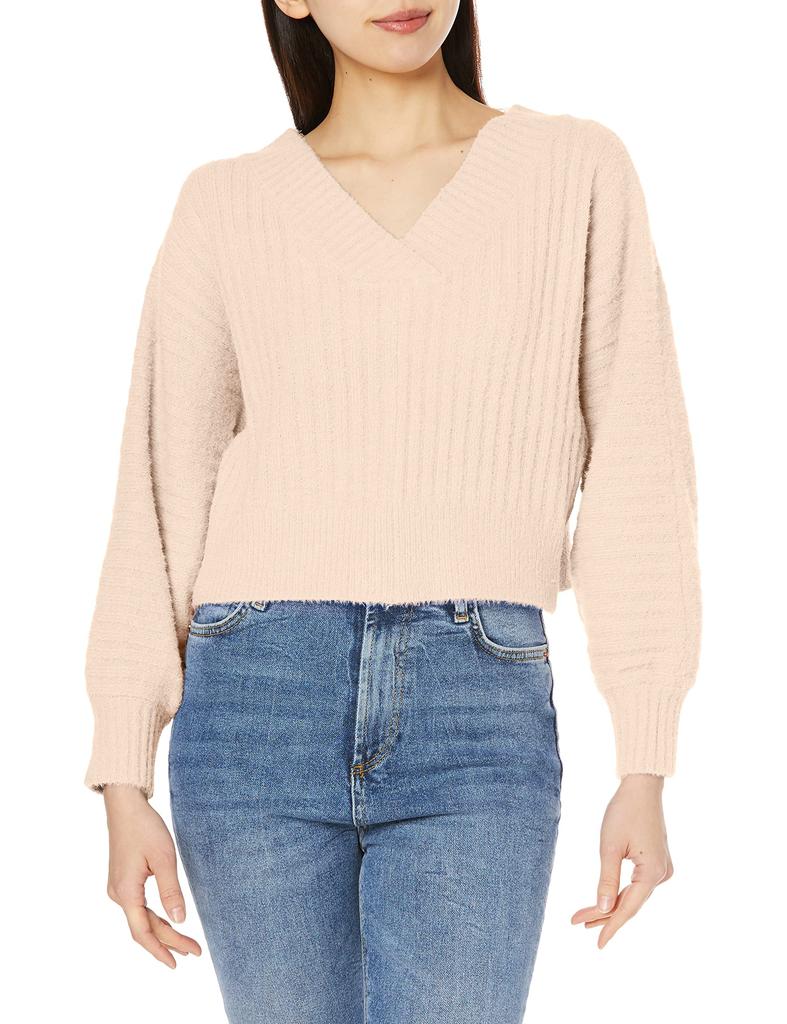 Jill by Jill Stuart Women's V-Neck Ribbed Knit Sweater in Ecru, FR