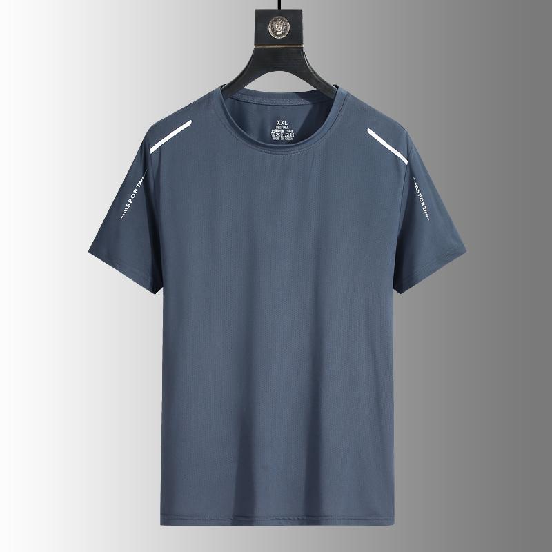 Men's Silk Ice Round Collar T-shirt, Simple Running Fitness Suit, Breathable Thin T-shirt, Quick Dry T-shirt, Summer