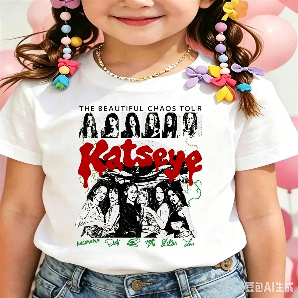 New Katseye Merch Kids T Shirt Harajuku Fashion Streetwear KATSEYE Printed Design T-Shirt Girl Vintage Short Sleeve Tee