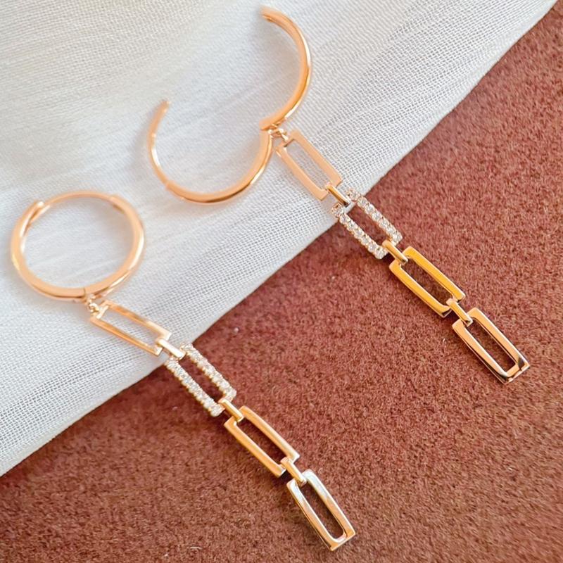 France Style Fashion Jewelry 925 Sterling Silver Chain Drop Tassel Hoop Earring Women 18K Gold Plated Versatile Silver Earring