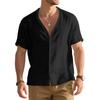 American Men's Summer Imitation Hemp Bamboo Short-sleeved Henry Shirt Loose Casual Trend Button Cardigan T-shirt Men's