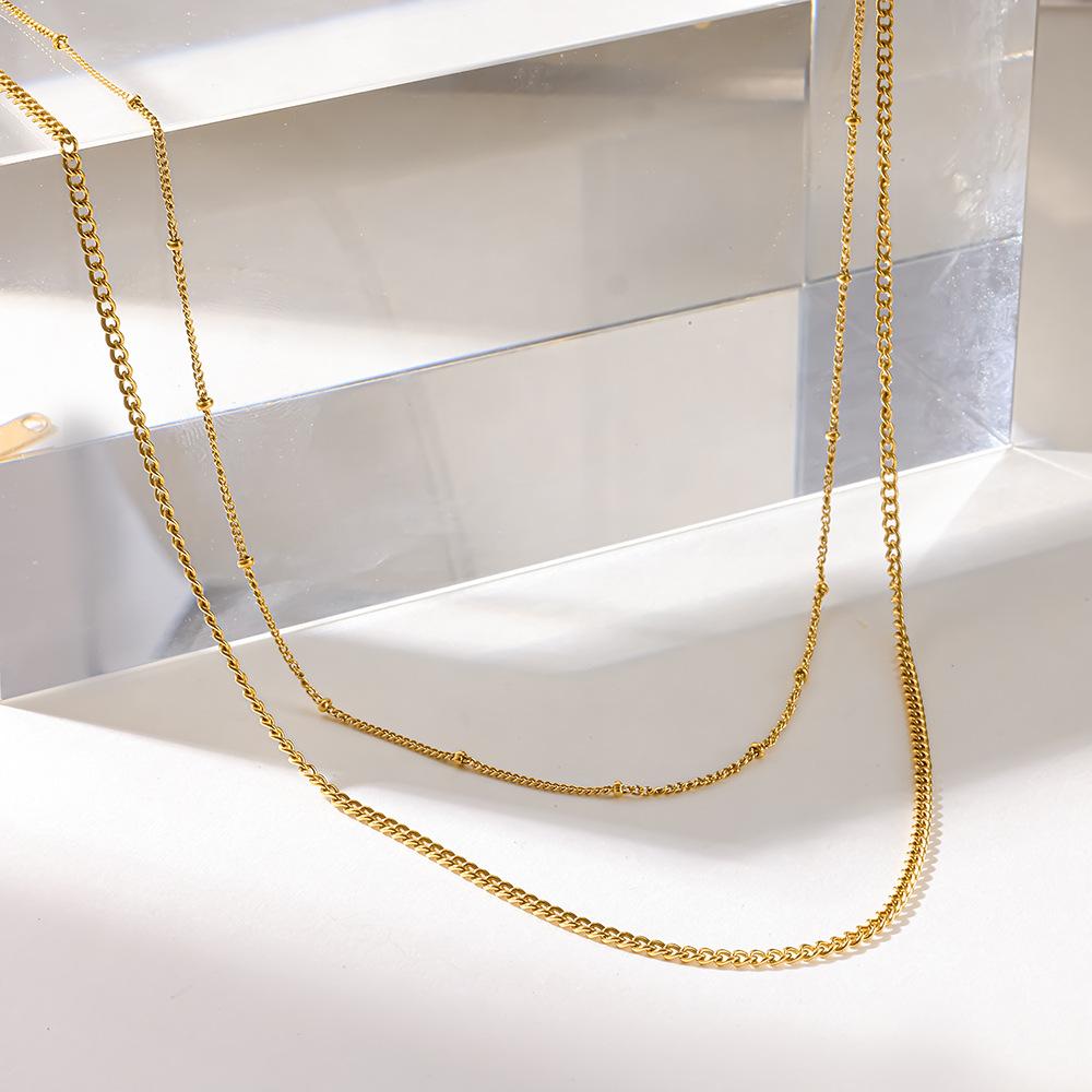 European and American Plated 18k Gold Double-layer Stacked Thin Necklace Light Luxury Niche Accessories Stainless Steel Non-fading Collarbone Chain