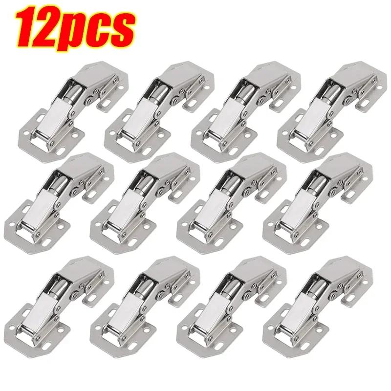 12-2PCS Stainless Steel Cabinet Hinges 90 Degree No-Drilling Hole Cupboard Door Soft Close Hinges Furniture Hardware Accessories